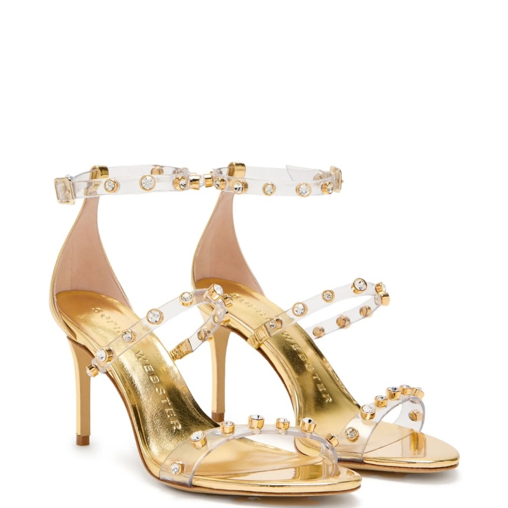 NIB SOPHIA WEBSTER ROSALIND CRYSTAL GEM HEELS Gold & Rose Gold EU Size 38.5
